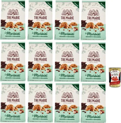 Produktbild von Tre Marie Biscotti i Morbidi Nocciole e Cioccolato, Kekse mit Schokoladentropfen und knackigen Haselnusskörnern 12x 300g + Italian Gourmet Polpa di Pomodoro 400g