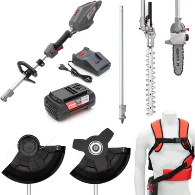Productafbeelding van IKRA 4-in-1 Accu Multitool IB-MT 36 | 36V Bosch-systeem | Grastrimmer 33 cm | Grasmaaier met draad Ø 25,5 cm | Hekken- en struikenschaar 38 cm | Takzaag | Accu (4,0 Ah) & oplader