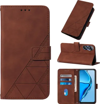 Produktbild von Infinix Hot 20 4G Hülle, Schlank Prägung Flip Leder Kartenfächer Schutzhülle mit Ständer für Infinix Hot 20 4G Braun