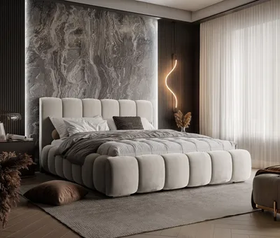 Produktbild von Modernes Polsterbett TOKIO Farbe Beige ,Magic Velvet 2201, Schlaffläche 140 cm x 200 cm ,Bett mit gepolstertem Kopfteil, Design-Bett mit Bettkasten
