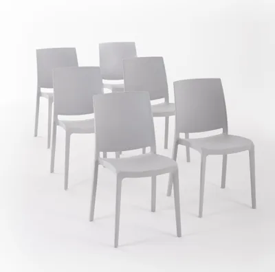 Immagine prodotto di set di 6 sedie impilabili in polipropilene con fibra di vetro per uso esterno e giardino, bar e ristorante, cucina design moderno - CARMEN - Grigio chiaro
