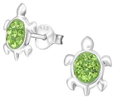 Produktbild von Kinderohrstecker: Silber Ohrringe für Mädchen und Damen „Kristall Schildkröte“ Peridot
