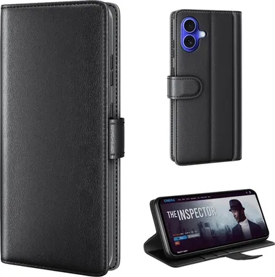 Produktbild von Echtleder Handyhülle für Apple iPhone 16 Lederhülle Cover Case Tasche Klapphülle Fliphülle Leder Hülle Farbe: Schwarz