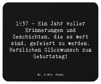 Produktbild von Mr. & Mrs. Panda Mauspad Spruch 1937 Geburtstag - Schwarz - Geschenk, Geschichten, Happy Birthday, Erinnerungen, Geburtstagsjubiläum, laptop mousepad, Mouse Pad, Alter