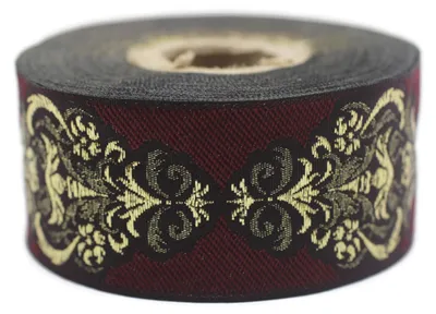 Jacquard-Band Bordeaux, Barockmuster, 3,5 cm x 10 m