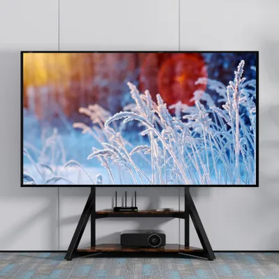 Immagine prodotto di FATIVO Supporto TV Regolabile in Altezza – Supporto TV per TV da 65"-100", VESA 800x600mm, con mensole AV, max. 100 kg