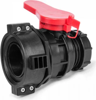 Obrázok produktu pre BRADAS Guľový kohút pre IBC nádobu na vodu, vstup S75x6 s plastovou prírubou, výstup S60x6 so zátkou BR-IBCS75F-BAVS60M-PC