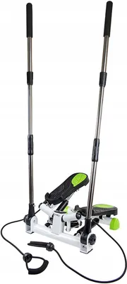 A fitness stepper with resistance bands.