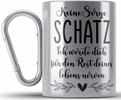 Produktbild von Trendation - Edelstahl Tasse Karabiner für Freundin Partner Geschenk Liebe Schatz Ich Liebe Dich Valentinstag Valentinstagsgeschenk (Silber)