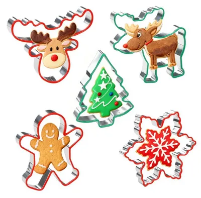 Produktbild von Ausstechformen Weihnachten Edelstahl 5 Stück Lebkuchenmann Elchkopf