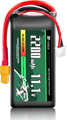 Immagine prodotto di Batteria LiPo 3S 11.1V 2200mAh 35C con connettore XT60 - Custodia morbida, cavo in silicone - Per auto RC, droni, aerei - 75x33x25mm, 140g