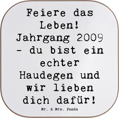 Produktbild von Mr. & Mrs. Panda Untersetzer für Gläser Spruch 2009 Geburtstag - Weiß - Geschenk, Tischuntersetzer, Happy Birthday, Mut und Abenteuer, gläseruntersetzer, Jahr der Geburt