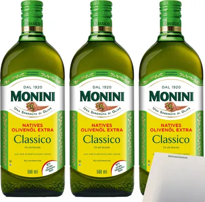 Produktbild von Monini Classico Natives Olivenöl Extra 3er Pack (3x500ml Flasche) + usy Block