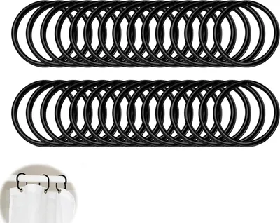 Produktbild von 30 Stück Duschvorhangringe 50mm Metall, Vorhangringe Für Badezimmer Und Fenster, Gardinenringe, Duschvorhang Haken Und Halterung (Schwarz)