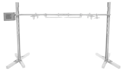 Produktbild von Grill Rotisserie Set - Elektrischer Drehspießmotor - 360° automatische Rotation - Edelstahl - 5-stufige Höhenverstellung - 40 kg Traglast - 2,5 U/min - Silber