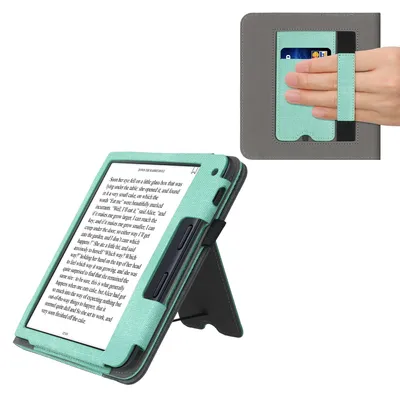 Produktbild von kwmobile Hülle kompatibel mit Kobo Libra 2 Hülle - Flip Case mit Handschlaufe - Kunstleder Cover - Mintgrün Dunkelgrau