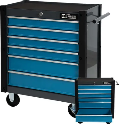 Produktbild von Werkstattwagen "Trutzi" abschließbar  6 Schubladen 78 x 64 cm Kantenschutzleisten Rollcontainer blau