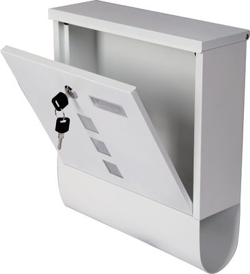Wiltec Briefkasten weiß 300 x 85 x 330 mm, Wandbriefkasten mit Zeitungsfach, Schloss, Sichtfenstern und Namensschild, Postkasten aus Stahl galvanisiert