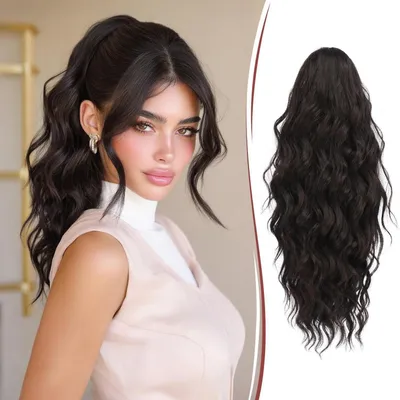 Obrázok produktu pre Predlžovanie vlasov do copu, s klipom, 40 cm, kučeravé, vlnité, tmavohnedé