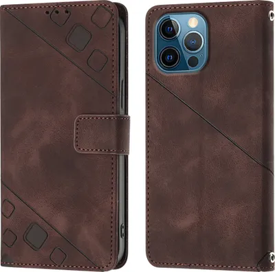 Produktbild von Hülle für iPhone 12 Pro Max Prägung Flip Leder Brieftasche Schutzhülle mit Ständer Braun