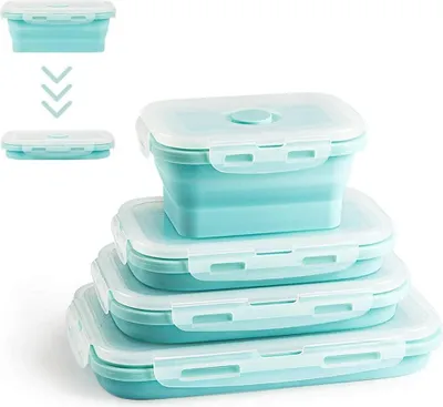 Produktbild von Faltbare Frischhalteboxen, 4 Stück, Silikon-Lunchboxen, Silikon-Lebensmittelaufbewahrungsboxen