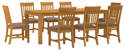 Imagen del producto de Conjunto de muebles para comedor, 9 piezas, color gris, madera maciza de roble