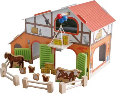 Immagine prodotto di roba farm 'Farm', giocattolo in legno stampato, set con fienile, stalla, fienile, recinto e 6 animali della fattoria, collegabile