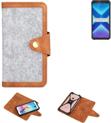 Produktbild von K-S-Trade Handyhülle kompatibel mit Blackview BV5500 Plus Schutzhülle Filz-Hülle Kunst-Leder hellgrau braun (1x)