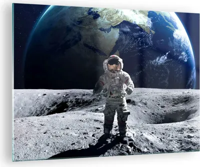 Produktbild von Bilder auf glas - Astronaut Mond Erde Raum - 70x50cm - Glasbilder - Wandbilder - Kunstdruck - zum Aufhängen bereit - Wanddekoration aus Glas - Glas Bilder - Wandbild auf Glas - GAA70x50-2864