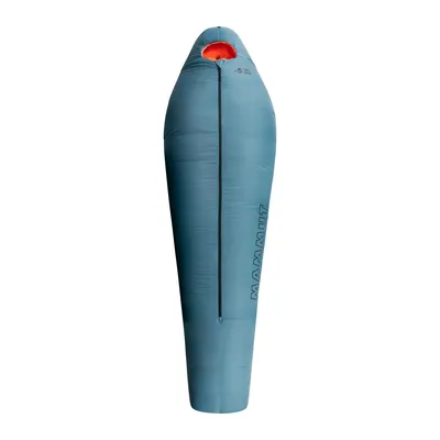 Daunenschlafsack "Comfort Down Bag -5C" von Mammut in blauer Farbe; mit Reißverschluss und Kapuze.