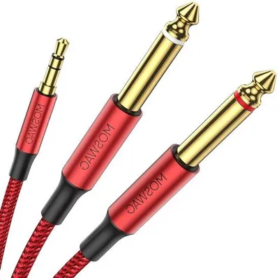 Produktbild von Stereo Audio Y-Kabel - 1 Meter Länge - Rote Verbindungskabel - Vergoldete Stecker