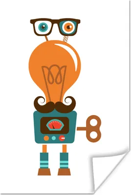 Produktbild von MuchoWow® Poster Roboter - Brille - Schnauzbart - Kinder - Jungen 60x90 cm - Wanddekoration