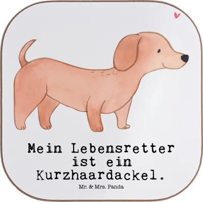 Produktbild von Mr. & Mrs. Panda Untersetzer für Gläser Dackel Kurzhaardackel Lebensretter - Weiß - Geschenk, unterleger, Teckel, Tischuntersetzer, Coaster, Glas, gläseruntersetzer