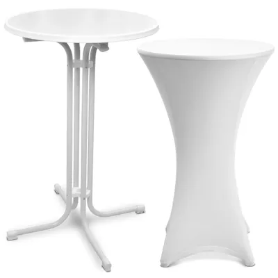 Image de Table haute d'extérieur Beautissu Bellini, pliable, Ø 80 cm, blanche, avec housse
