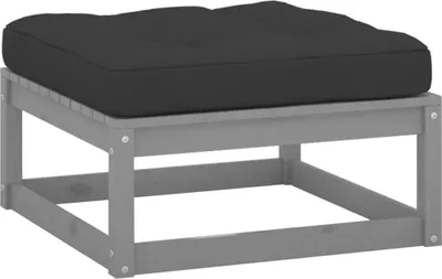 Produktbild von Garten-Fußhocker mit Grauen Kissen Massivholz Kiefer