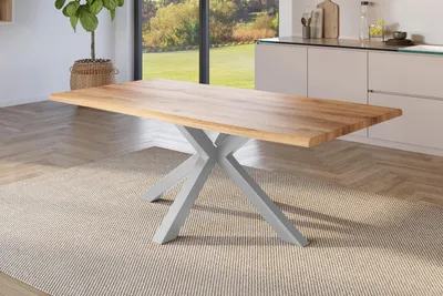 Produktbild von Esstisch Baumkante Holz-Optik Wildeiche 200 x 100 Spider-Gestell silber JULIUS