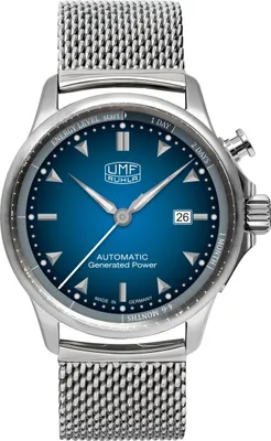 Produktbild von UMF Ruhla Autokinetic Herrenuhr - blaues Ziffernblatt mit Farbverlauf - Milanaiseband 1062M-3