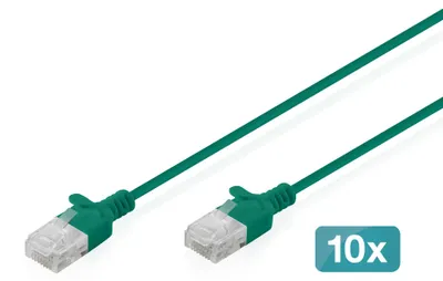 Produktbild von Digitus CAT 6 U-UTP Slim Patchkabel, 1 m, Grün, 10 Stück, 1 m, Cat6, U/UTP (UTP), RJ-45, RJ-45, Grün