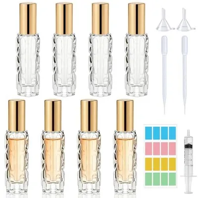 Produktbild von 8 Stück Parfümzerstäuber 10ml, Nachfüllbar Parfum Zerstäuber für Unterwegs, mit Rohrleitungen und Trichter Mini Perfume Travel Bottle, Leere Parfümflaschen zum Befüllen für Handtaschen