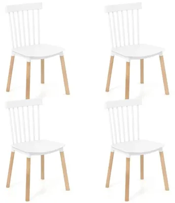 Image de Ensemble de 4 chaises de salle à manger, dimensions 49 x 43 x 84 cm, en bois de hêtre, de couleur blanche