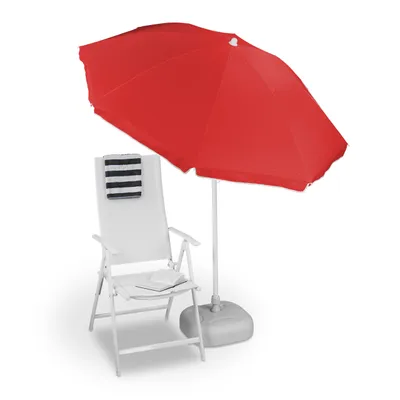 Zdjęcie produktu dla Parasol Relaxdays, średnica 180 cm, regulowana wysokość, z możliwością pochylania, parasol balkonowy, okrągły, poliester, stal, parasol plażowy, czerwony