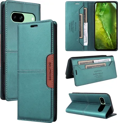 Produktbild von Handyhülle für Google Pixel 8A Hülle, Leder Flip Wallet Kartenfach Stand Schutzhülle Grün