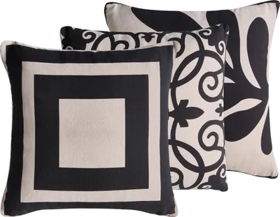Produktbild von BELIANI Dekokissen 3er Set Beige u. Schwarz Baumwollbezug mit Füllung Quadratisch 45x45 cm Abstraktes Muster Boho Zierkissen für Wohn- u. Schlafzimmer
