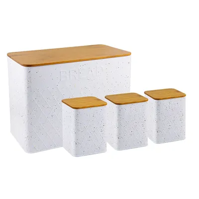 Zdjęcie produktu dla HOME ELEMENTS Prostokątny pojemnik na pieczywo + 3 pudełka Kolor: biały