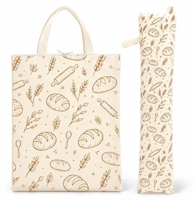 Produktbild von Brot Tasche 2er Set, wiederverwendbare Brotaufbewahrung mit Bienenwachsbeschichtung, U- und L-Reißverschluss, Tragegriffe