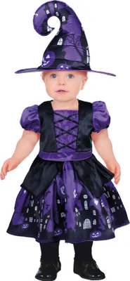 Produktbild von Hexe Halloween Kostüm Lila Schwarz Zauberhut Kürbis Baby Niedlich Magisch Spukig Geister Märchen Malerisch Geheimnisvolle Nacht Verzaubert, Größe: 86/92 Farbe: Schwarz