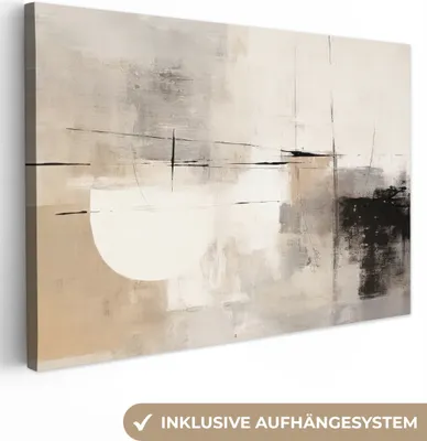 Produktbild von Wandbilder wohnzimmer 120x80 cm - Abstrakt und Modern - Beige - Schwarz - Weiß, Leinwand Bilder, Wanddeko, Gemälde