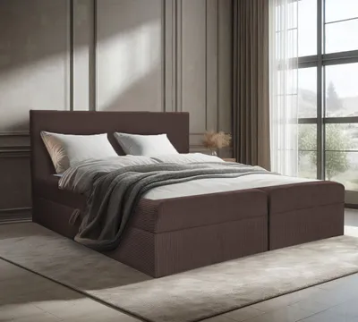 Produktbild von Bett, Boxspringbett, Continentalbett BERG POSO mit Bonell Matratze, T25 Topper, Doppelbett mit Container, H3 120x200 cm, (Braun - Poso 06)