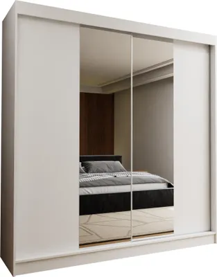 Produktbild von Masseno Schiebetürenschrank LUCENZA 200 cm Kleiderschrank Schlafzimmer Schrank 2-türig mit Spiegel Weiß