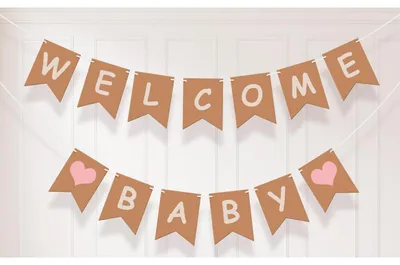 Productafbeelding van Welkomstgirlande roze met hartjes, geschikt voor babyfeestjes en kinderfeestjes
